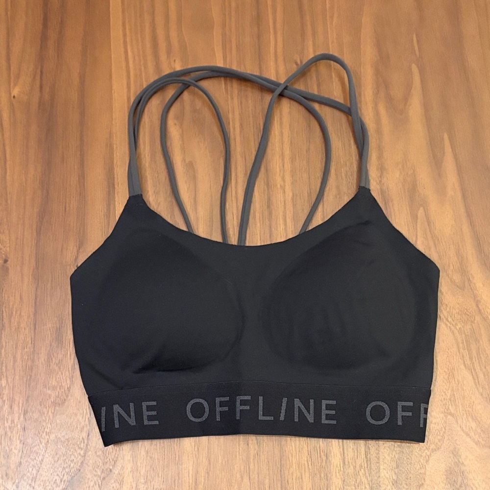 Offline by Aerie Goals Logo Strappy Sports Bra